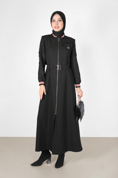 10465 جلباب الفينا سحاب مع حزام 38/46 أسود