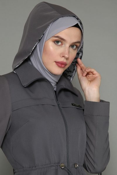 ⁦10464 جلباب الفينا مع طاقية منقوش 38/46 سكني داكن⁩ - الصورة ⁦4⁩