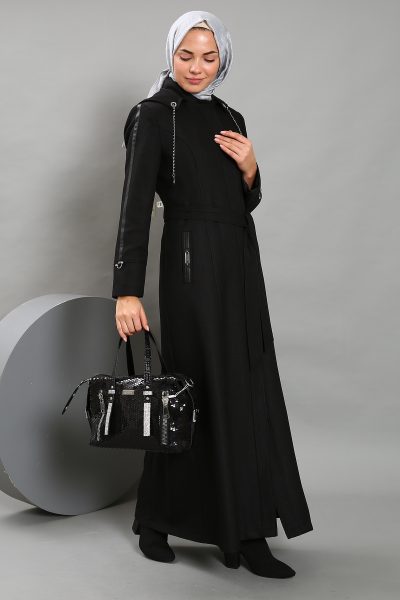⁦10482 جلباب الفينا طاقية مع أربطة 40/48 أسود⁩ - الصورة ⁦2⁩