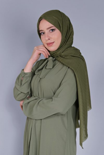 8061 شال الفينا نسيج قطني منقوش زيتي