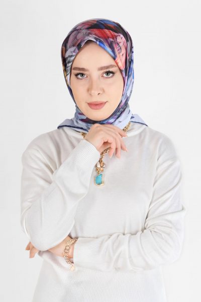 5457 إيشارب الفينا منقوش - نيلي