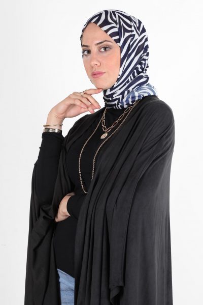 8128 شال الفينا شيفون منقوش - كحلي