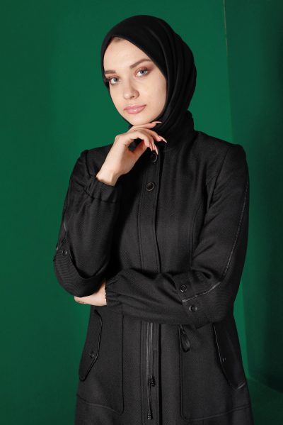 10495 جلباب الفينا أزرار مع أربطة على الخصر 38/46 أسود