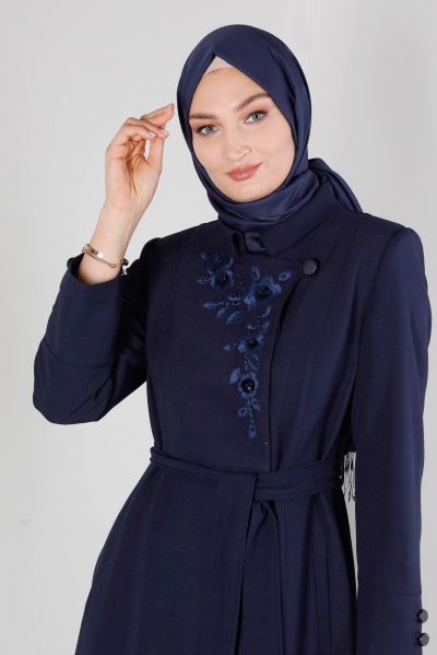10652 جلباب الفينا أزرار مخفية مع تطريز 40/48 كحلي