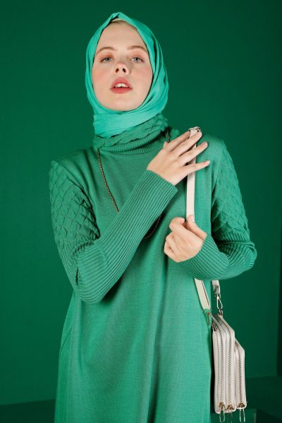 43106 تونيك الفينا صوف ناعم منقوش 38/46 أخضر فاتح