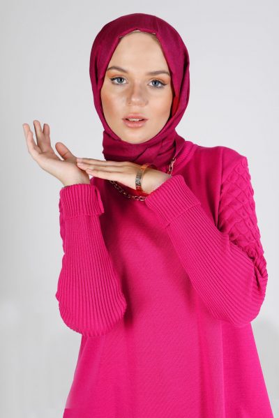 43106 تونيك الفينا صوف ناعم منقوش 38/46 فوشي