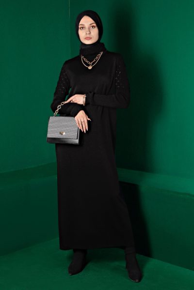 43131 فستان صوف الفينا منقوش 38/46 أسود