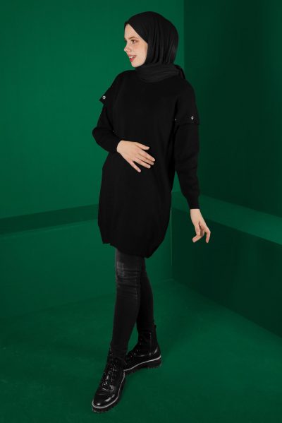 ⁦43166 تونيك الفينا صوف ناعم أزرار على الأكمام 38/46 أسود⁩ - الصورة ⁦2⁩