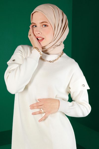 43166 تونيك الفينا صوف ناعم أزرار على الأكمام 38/46 كريم