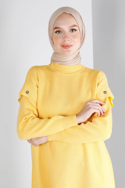 43166 تونيك الفينا صوف ناعم أزرار على الأكمام 38/46 أصفر فاتح
