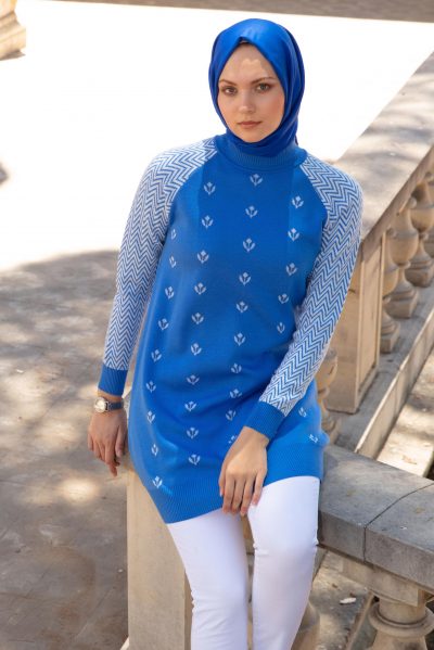 43173 تونيك الفينا صوف ناعم منقوش 38/46 أزرق