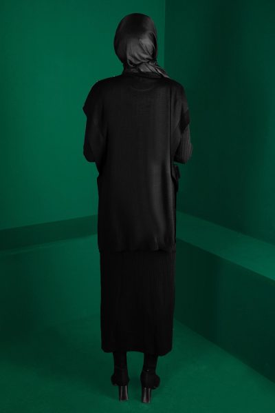 ⁦43199 طقم فستان الفينا صوف ناعم قطعتين 38/46 أسود⁩ - الصورة ⁦3⁩