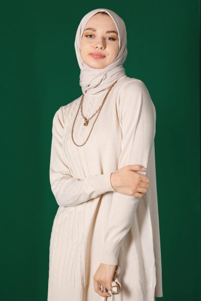 43215 طقم الفينا صوف ناعم منقوش 38/46 صخري