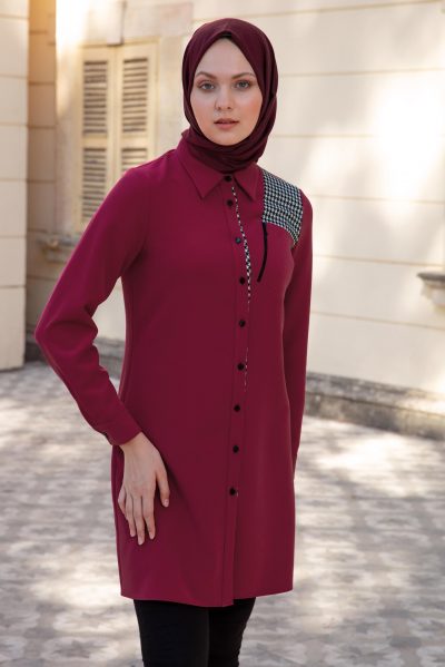 43288 تونيك الفينا أزرار منقوش 38/46 فوشي داكن