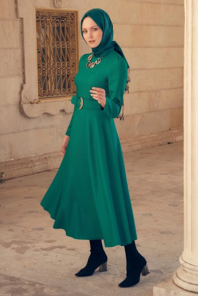 ⁦43316 فستان الفينا مع حزام 38/44 أخضر⁩ - الصورة ⁦2⁩
