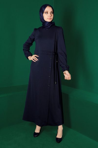43328 فستان الفينا زمّة على الخصر مع 38/44 كحلي - الصورة 2