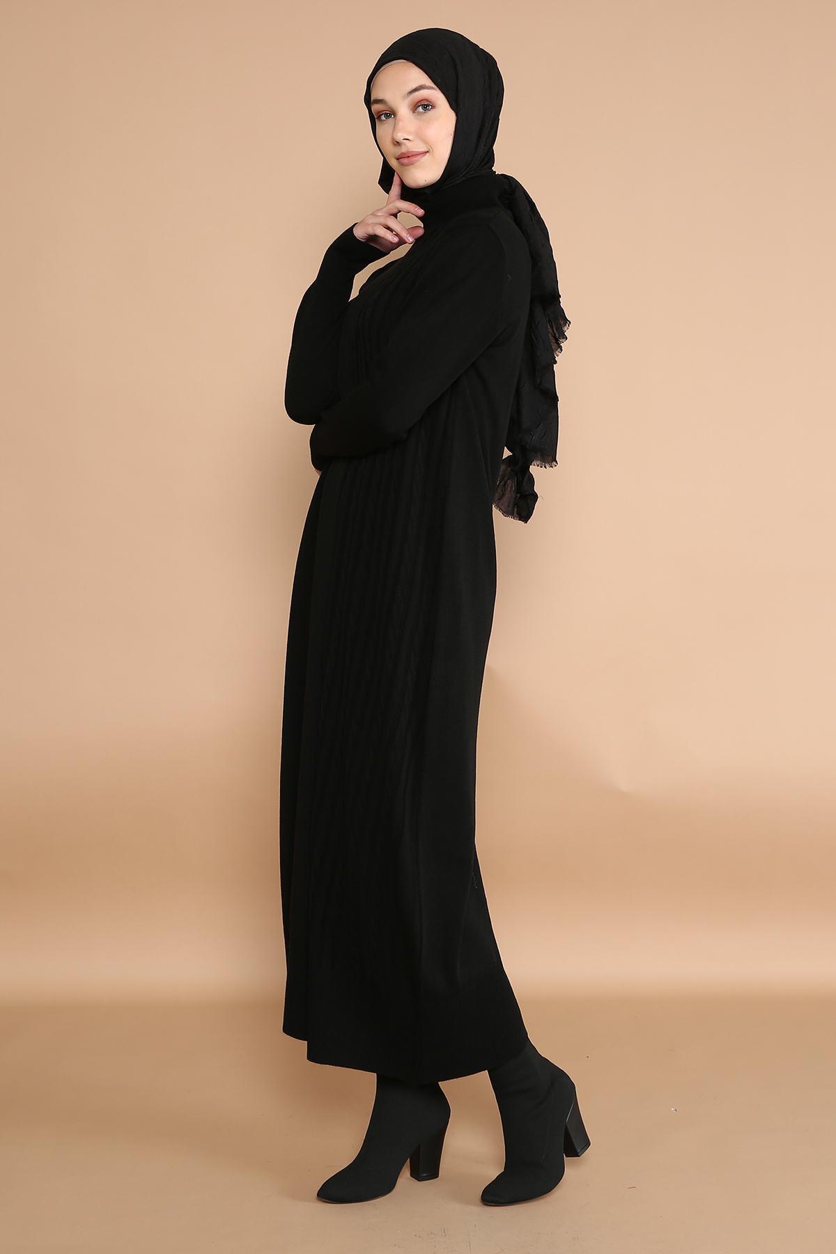 43201 فستان صوف الفينا منقوش 40/48 أسود - الصورة 3
