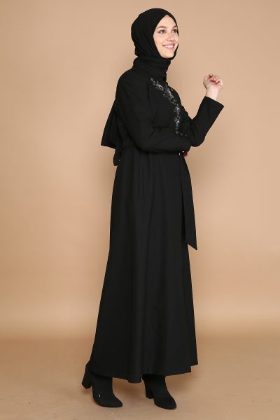10652 جلباب الفينا أزرار مخفية مع تطريز 40/48 أسود - الصورة 2