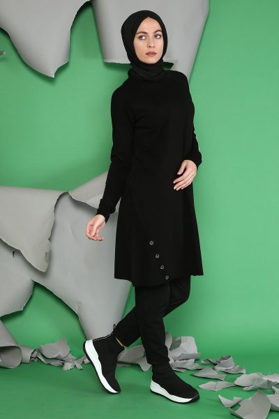 ⁦43115 تونيك الفينا صوف ناعم مع أزرار 38/46 أسود⁩ - الصورة ⁦3⁩