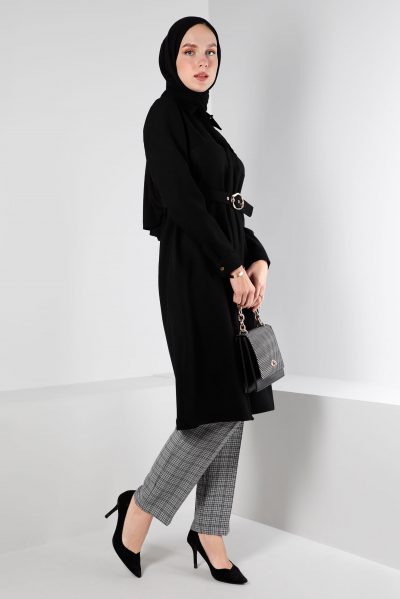 ⁦43407 تونيك الفينا أزرار مخفية مع حزام 38/46 أسود⁩ - الصورة ⁦2⁩