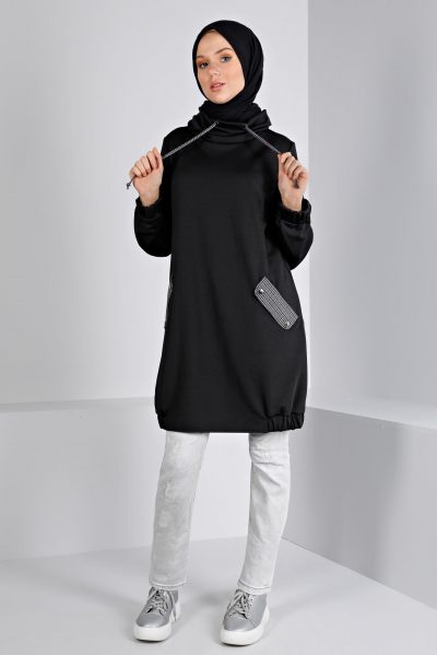 ⁦43428 تونيك الفينا قبة مع أربطة 38/46 أسود⁩ - الصورة ⁦2⁩