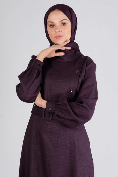 43439 فستان الفينا أزرار مع حزام 38/44 عنابي