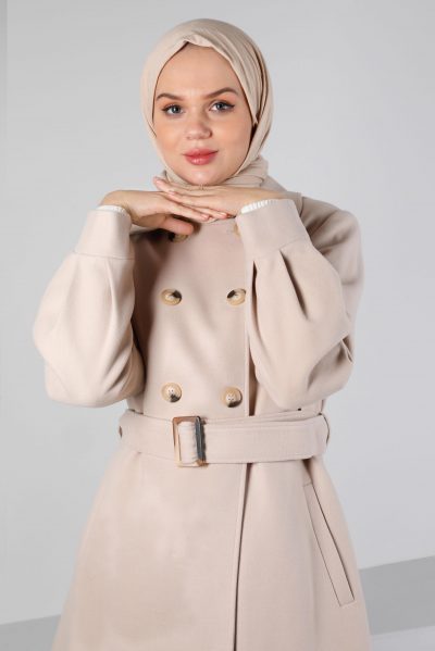 90349 جاكيت جوخ الفينا أزرار مع حزام 38/42 صخري