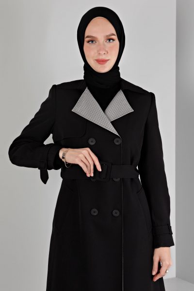 10665 ترانشكوت الفينا منقوش أزرار مع حزام 38/46 أسود
