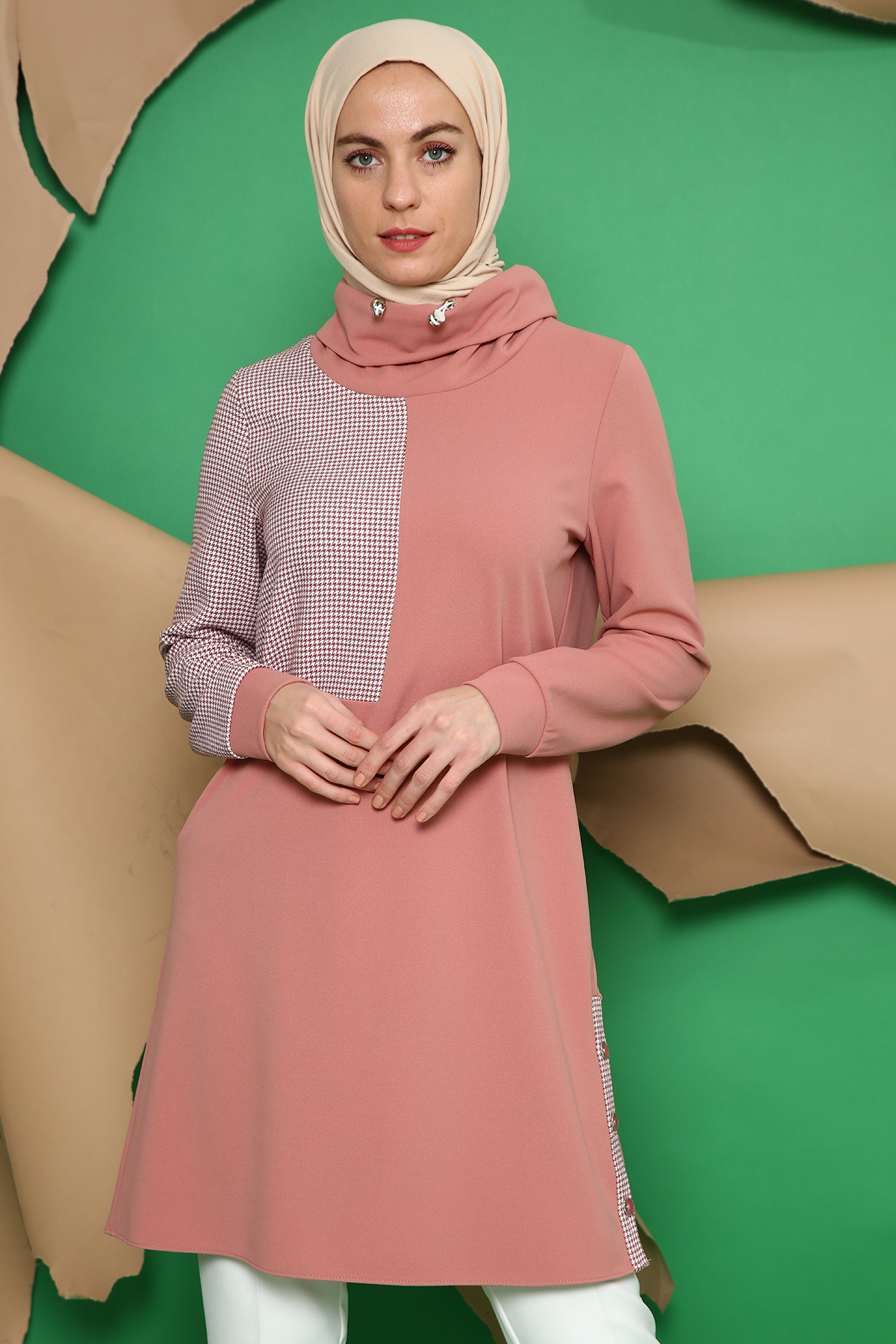 43280 تونيك الفينا منقوش مع أزرار جانبية 38/46 زهر