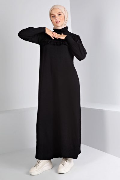 43198 فستان الفينا صوف ناعم مع زخرفة 38/44 أسود - الصورة 2