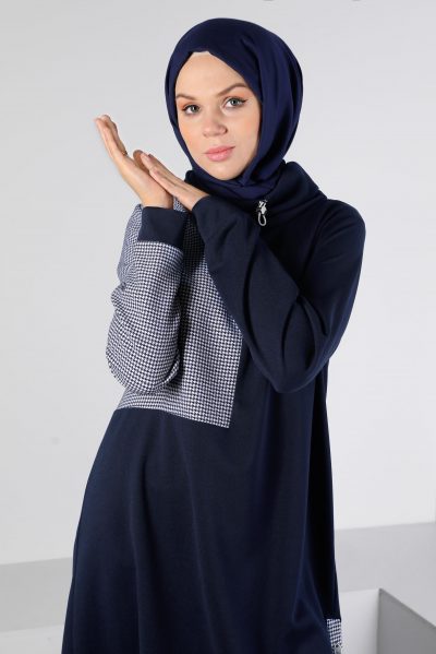 43280 تونيك الفينا منقوش مع أزرار جانبية 38/46 كحلي