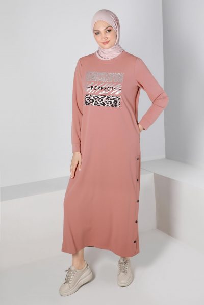 43364 فستان الفينا كبسات على الجانب مع طباعة 40/48 زهر