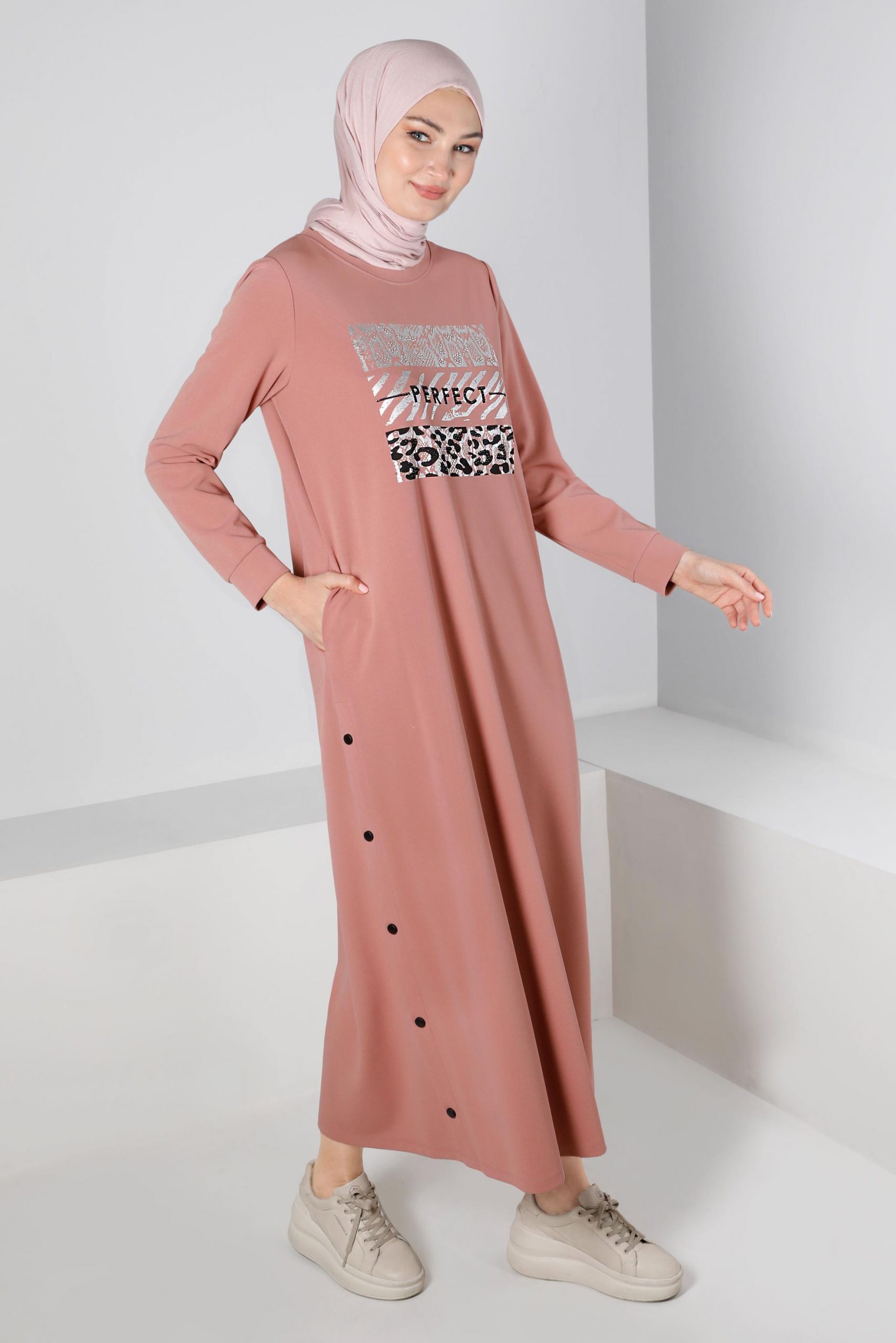 43364 فستان الفينا كبسات على الجانب مع طباعة 40/48 زهر - الصورة 2