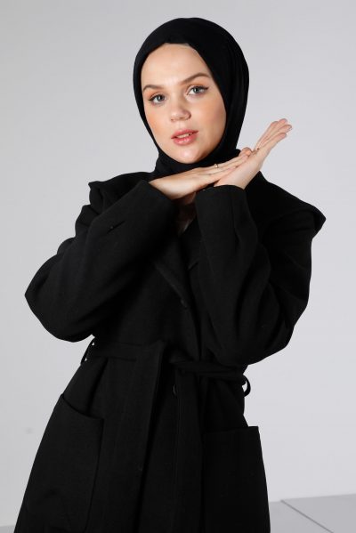 90351 جاكيت جوخ الفينا أزرار مع حزام 38/46 أسود