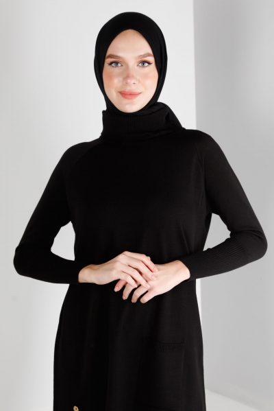 43113 تونيك الفينا صوف ناعم أزرار 38/46 أسود