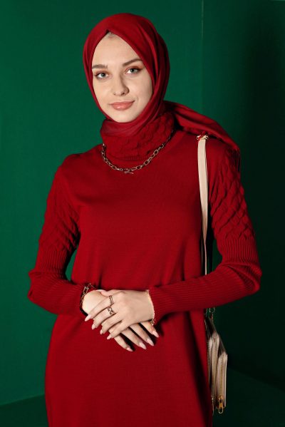 43131 فستان صوف الفينا منقوش 38/46 أحمر