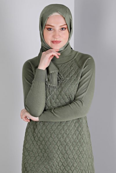 43161 تونيك الفينا صوف ناعم منقوش 38/46 زيتي فاتح