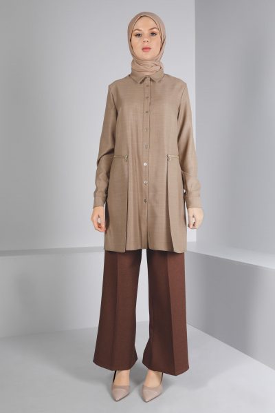 70462 بنطلون الفينا عريض خصر عالي 38/46 داكن القرفة - الصورة 3