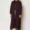 46949 جاكيت الفينا تريكو ناعم منقوش مع أزرار 42/50 عنابي داكن