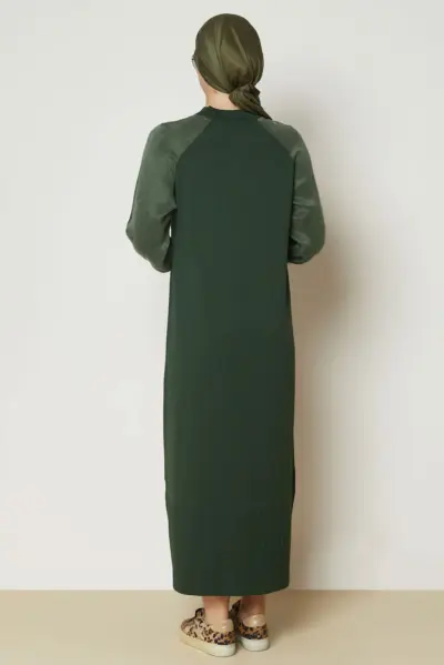 ⁦46953 فستان الفينا تريكو ناعم منقوش 40/46 زمردي⁩ - الصورة ⁦4⁩