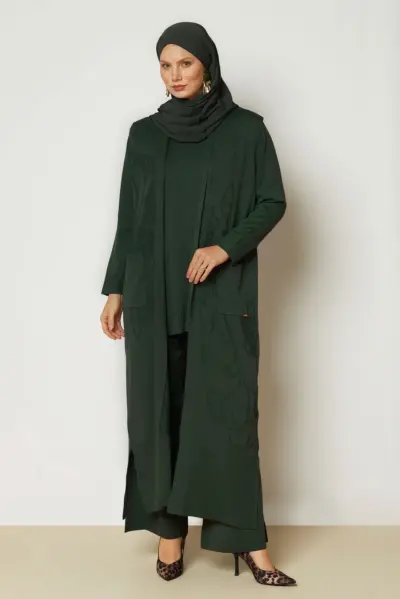 46959 طقم الفينا 3 قطع تريكو ناعم منقوش 42/48 زمردي