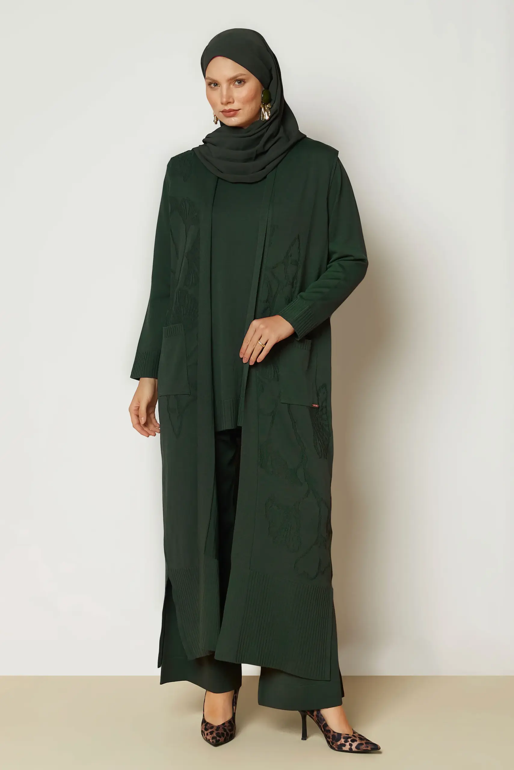 46959 طقم الفينا 3 قطع تريكو ناعم منقوش 42/48 زمردي