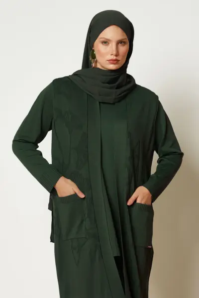 46959 طقم الفينا 3 قطع تريكو ناعم منقوش 42/48 زمردي - الصورة 2