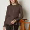 46979 بلوز الفينا تريكو ناعم منقوش مع حزام 38/46 موكا