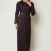 47085 فستان الفينا منقوش ستان الجاكار 38/44 عنابي