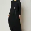 47086 فستان الفينا منقوش مع ربطة جانبية 38/46 أسود