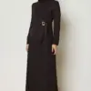 47086 فستان الفينا منقوش مع ربطة جانبية 38/46 بني