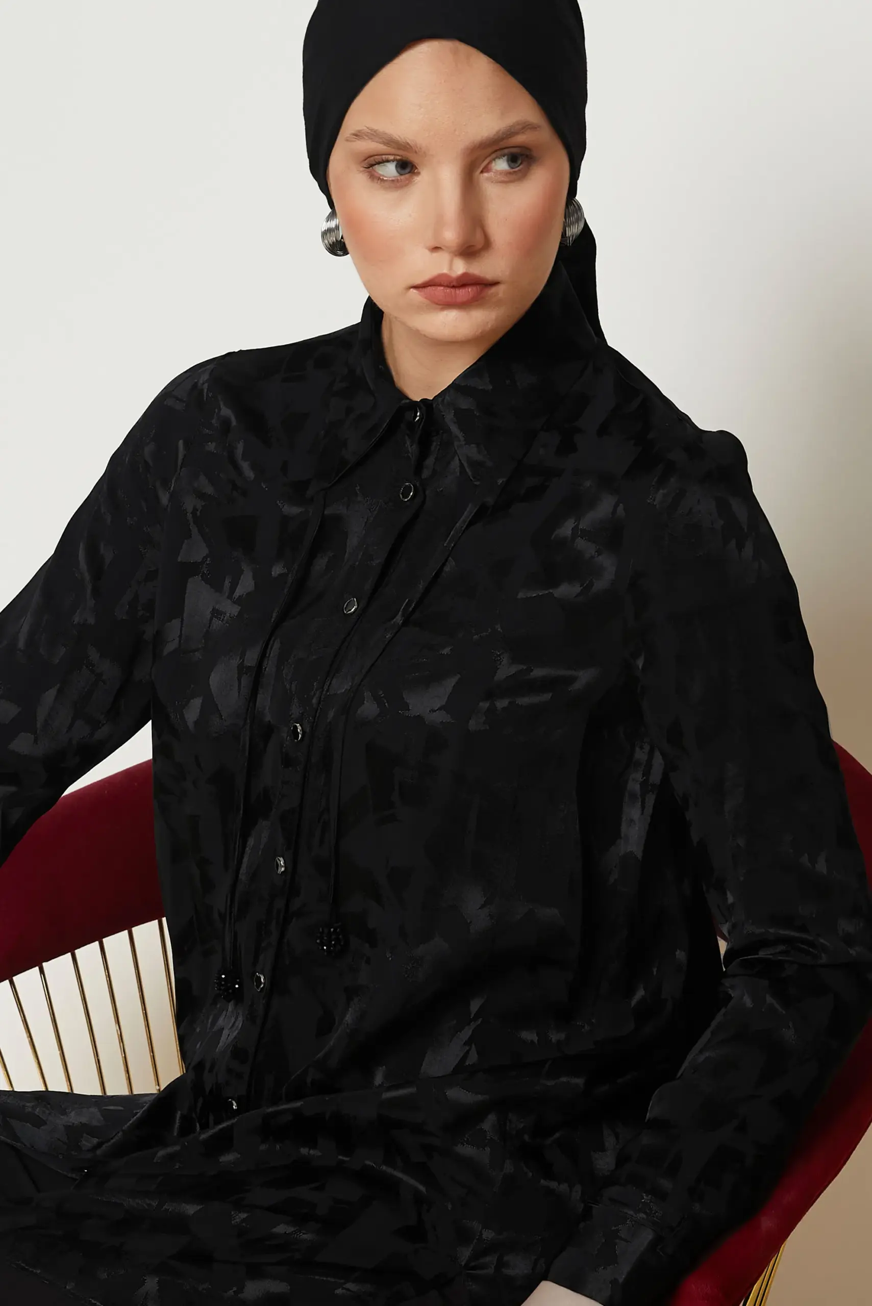 47128 تونيك الفينا منقوش ستان الجاكار قبة مع أزرار 38/46 أسود - الصورة 3