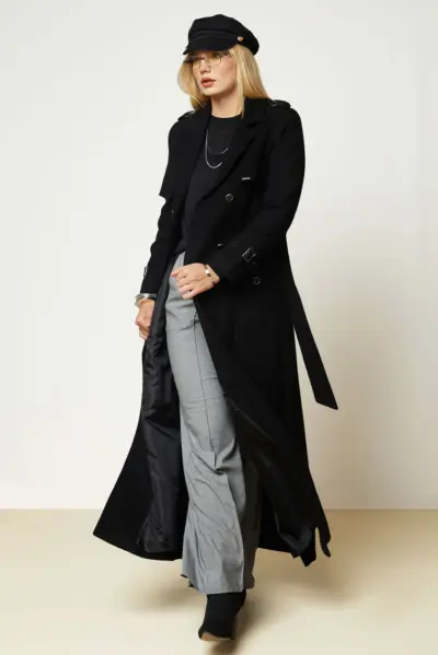 90660 جاكيت جوخ الفينا قبة أزرار مع حزام 38/44 أسود