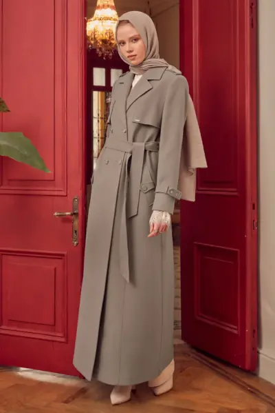 Alternative view of 90650 جاكيت جوخ الفينا قبة أزرار مع حزام 38/44 صخري داكن